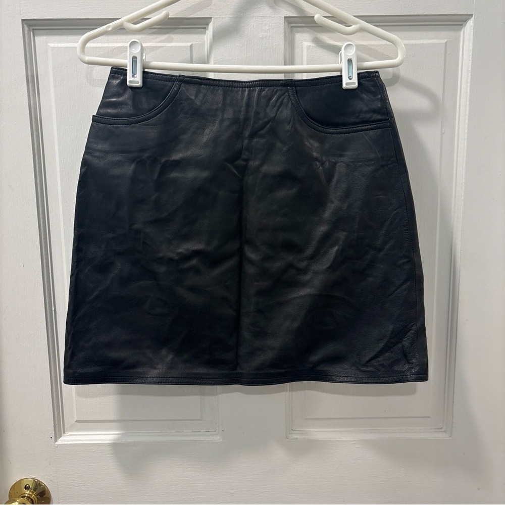 The Limited Women’s Y2K 100% Leather Mini Pencil Skirt Size 4 Black Pockets EUC